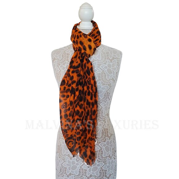 ALEXANDER MCQUEEN SCARF ORANGE CASHMERE SILK SKULL ANIMAL PRINT 50" SQUARE - Picture 6 of 14
